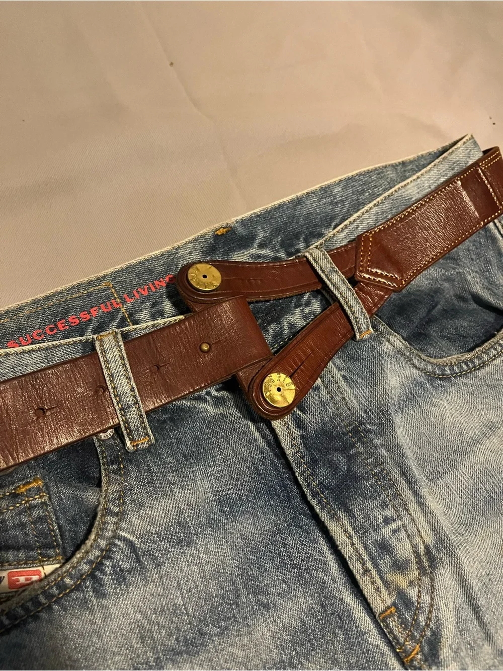 Diesel Rare Vintage Leather Belt Dead Stock 90cm, Made in Italy Y2K